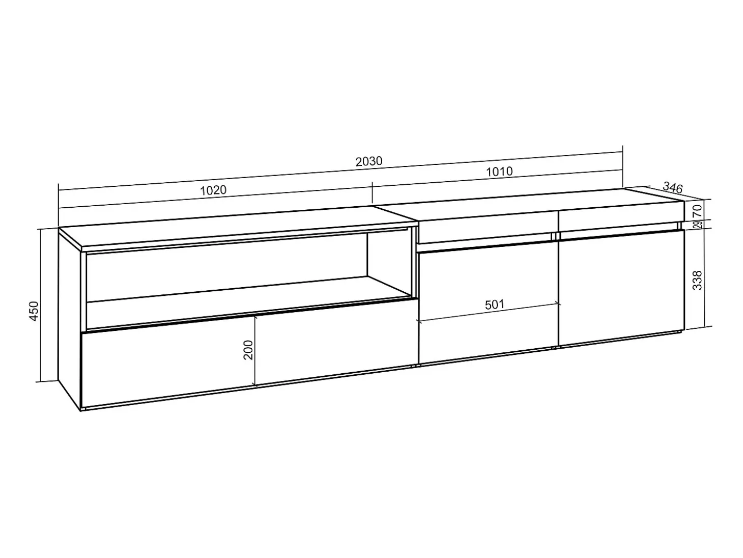 Mueble TV, Televisión, 200x35x45cm, Para TV hasta 80", Colgado, Suspendido, Roble y negro