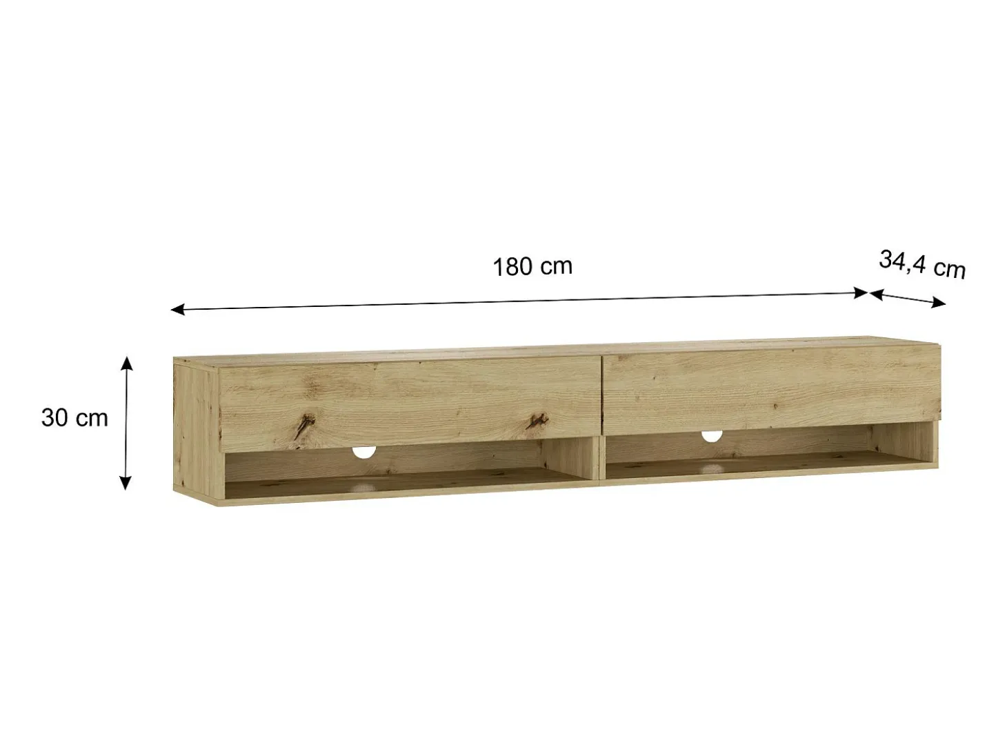 Mueble TV, Televisión, 180x34x30cm, LED, Con almacenamiento, Roble