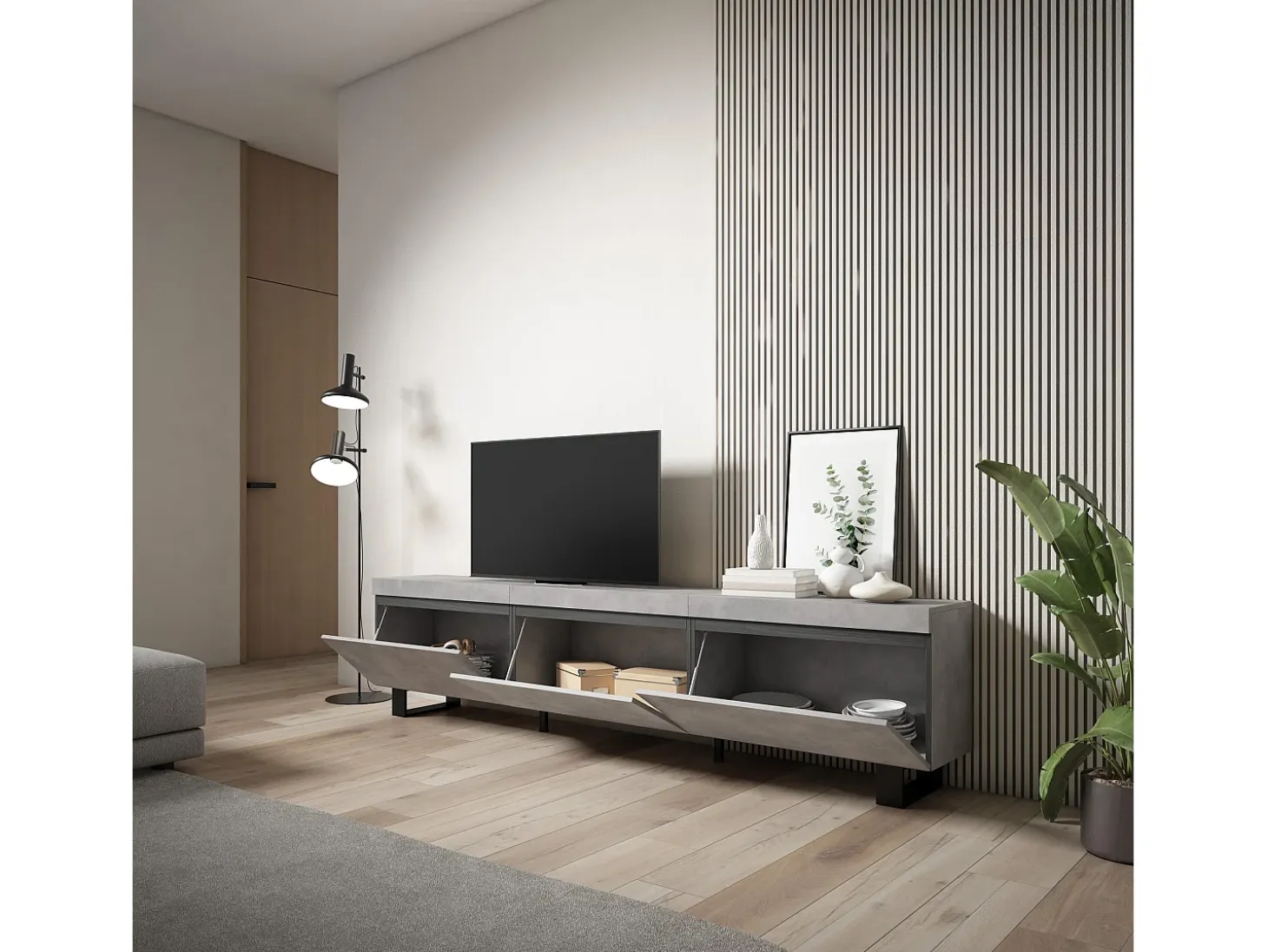 Mueble TV, Televisión, 240x35x57cm, Diseño industrial, Cemento