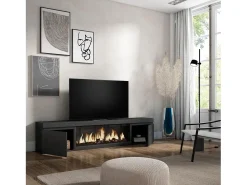 Mueble TV, Televisión, 208x35x45cm, Para TV hasta 80", Chimenea eléctrica XXL, Negro
