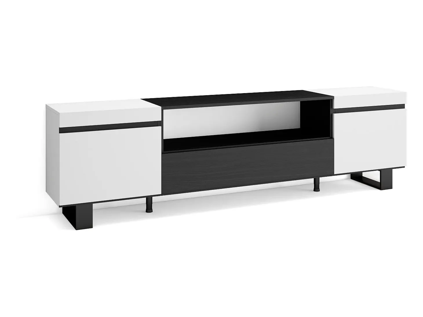 Mueble TV, Televisión, 200x35x57cm, Para TV hasta 80", Diseño industrial, Blanco y negro