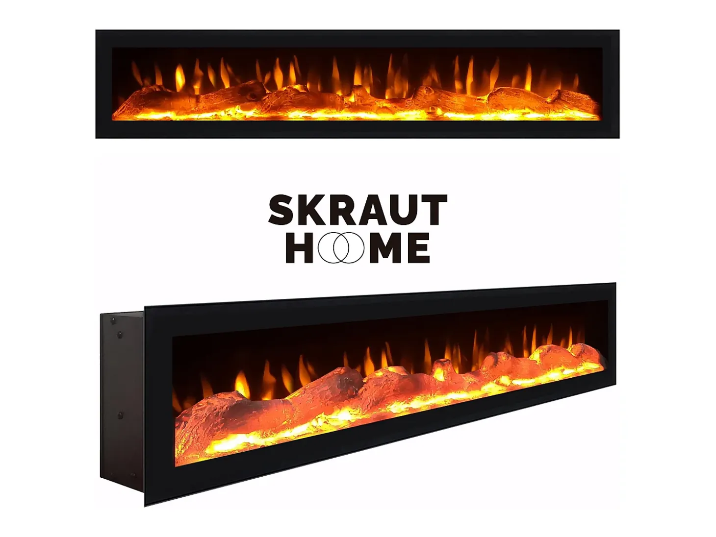 Mueble TV, Televisión, 200x35x45cm, Para TV hasta 80", Chimenea eléctrica, Blanco y negro