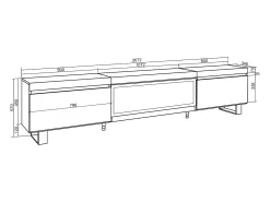 Mueble TV, Televisión, 267x35x57cm, Para TV gran formato, Chimenea eléctrica XXL, Diseño industrial, Roble