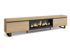 Mueble TV, Televisión, 267x35x57cm, Para TV gran formato, Chimenea eléctrica XXL, Diseño industrial, Roble