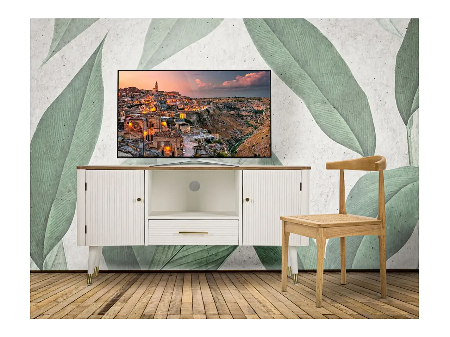 Mueble TV VKH228, Blanco, 117x40x60 cm, Kendra Home