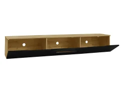 Mueble TV 180x35x30 cm - acabado brillante - con iluminación LED de 16 colores - montaje en pared - negro + natural