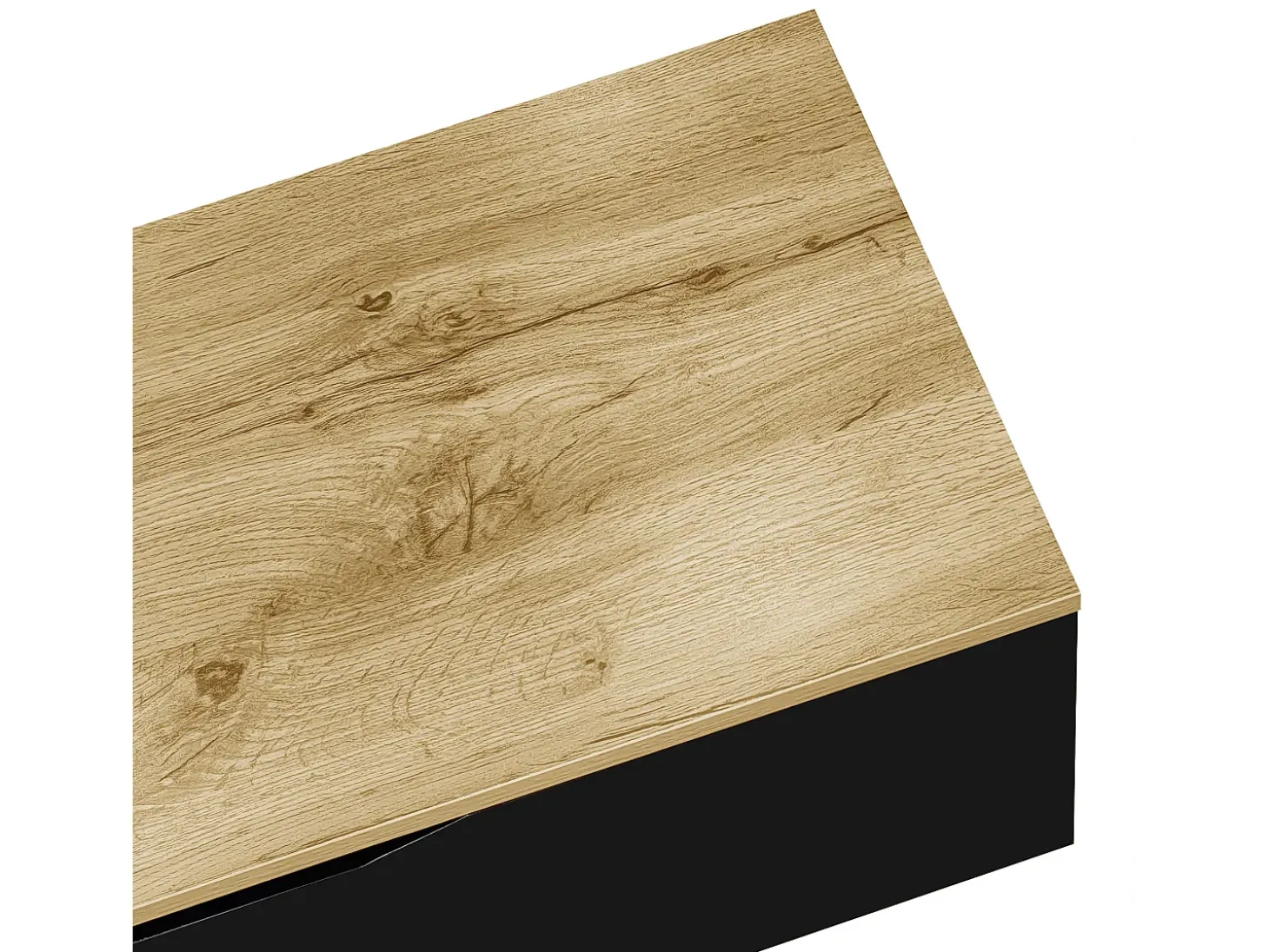 Mueble TV 180x35x30 cm - acabado brillante - con iluminación LED de 16 colores - montaje en pared - negro + natural