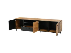 Mueble TV 180x32,5x50 cm con 3 puertas y un cajón - Color madera y negro
