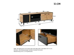 Mueble TV 180x32,5x50 cm con 3 puertas y un cajón - Color madera y negro