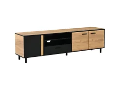 Mueble TV 180x32,5x50 cm con 3 puertas y un cajón - Color madera y negro