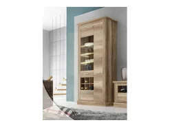 Mueble Vitrina Con Luces Led - Armario Auxiliar Comedor - Acabado Color Cañón - Medidas: Ancho: 96 cm x Fondo: 41,8 cm x Alto: 201,6 cm