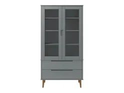 Mueble vitrina MOLDE madera maciza de pino gris 90x35x175 cm