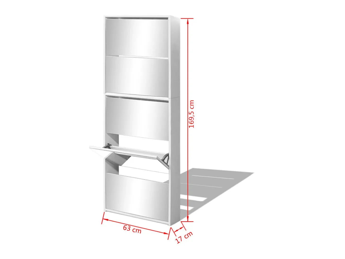 Mueble zapatero 5 cajones con espejo blanco 63x17x169,5 cm ES893198