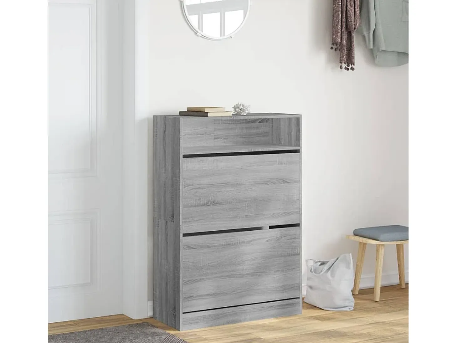 Mueble zapatero 2 cajones abatibles gris Sonoma 80x34x116 cm ES307236