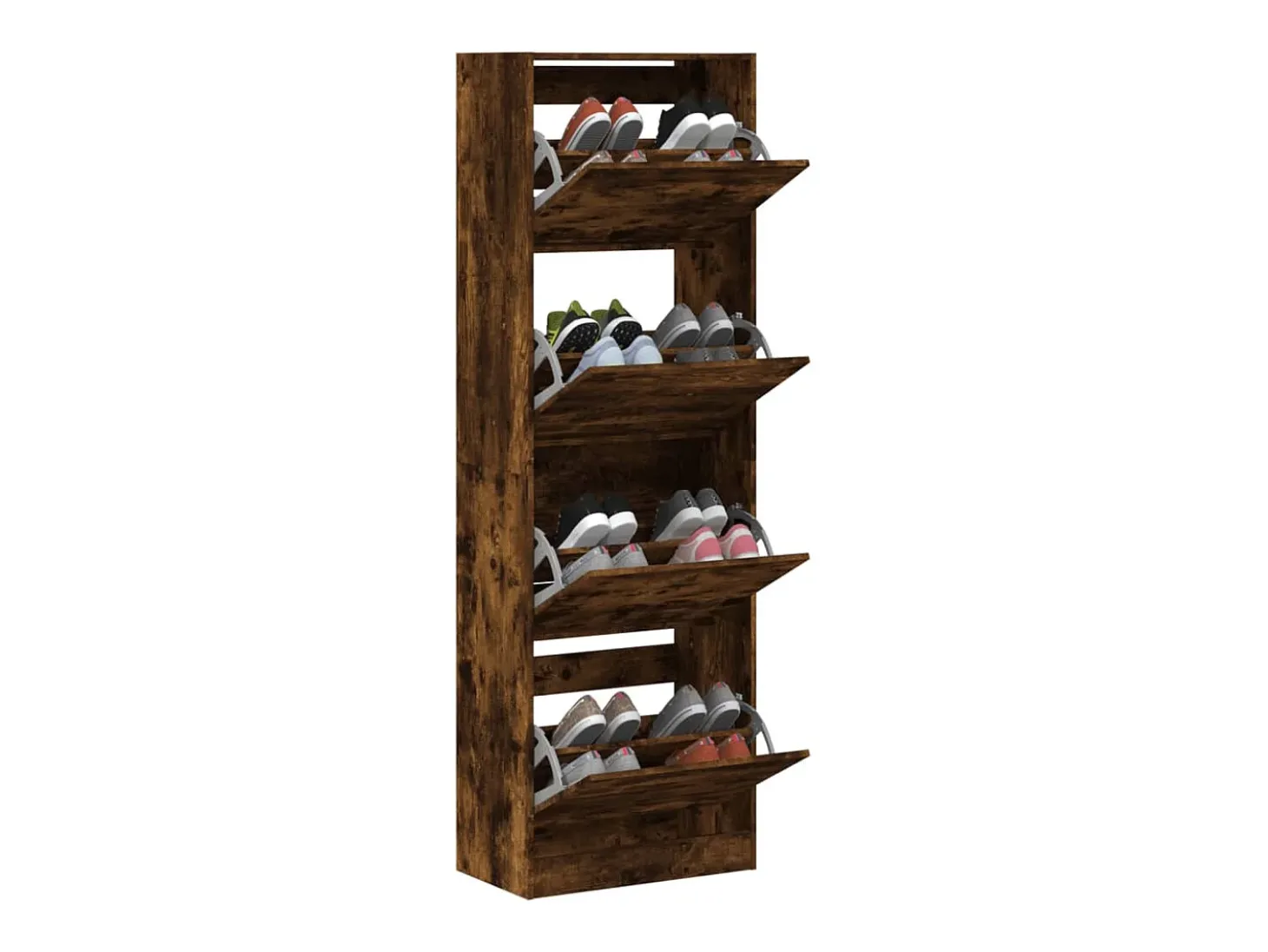 Mueble zapatero 4 cajones abatibles roble ahumado 60x34x187,5cm ES968659
