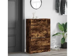 Mueble zapatero 2 cajones abatibles roble ahumado 80x34x116 cm ES232477