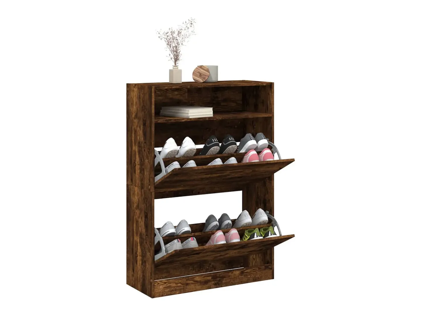 Mueble zapatero 2 cajones abatibles roble ahumado 80x34x116 cm ES232477