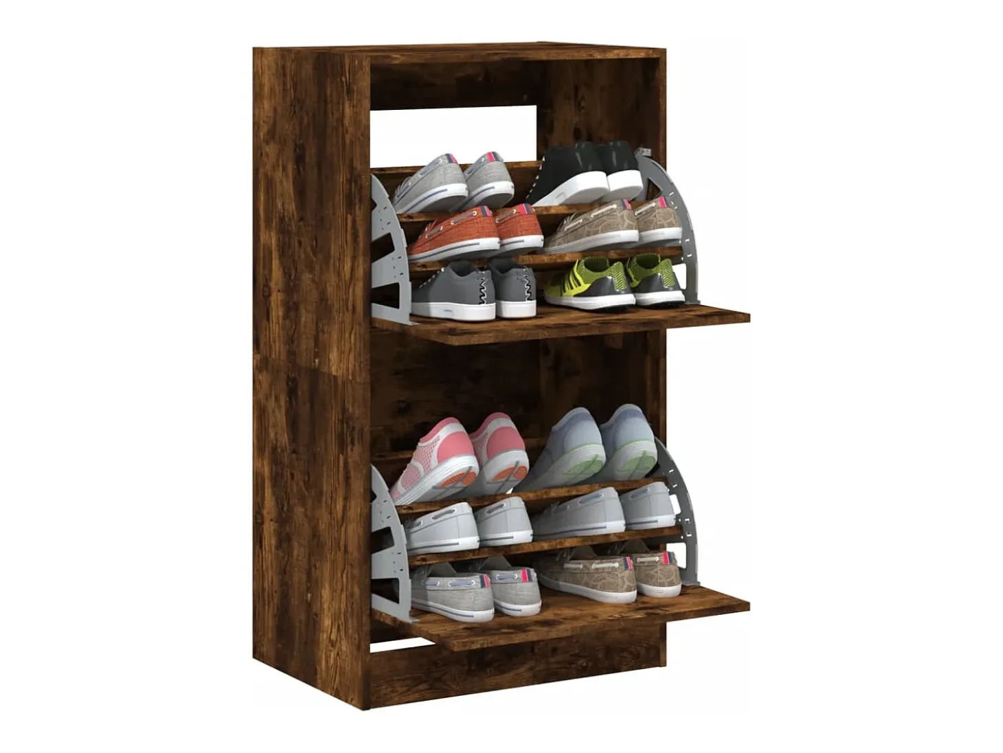 Mueble zapatero 2 cajones abatibles roble ahumado 60x42x108 cm ES218249