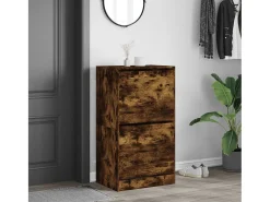 Mueble zapatero 2 cajones abatibles roble ahumado 60x42x108 cm ES218249