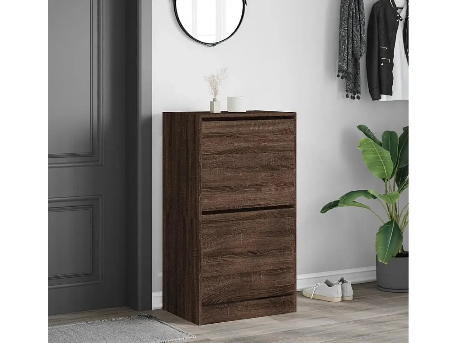 Mueble zapatero 2 cajones abatibles marrón roble 60x42x108 cm ES380056