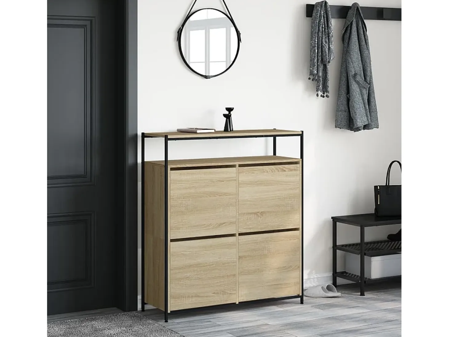 Mueble zapatero 4 cajones abatibles roble Sonoma 100x34x112 cm ES436973