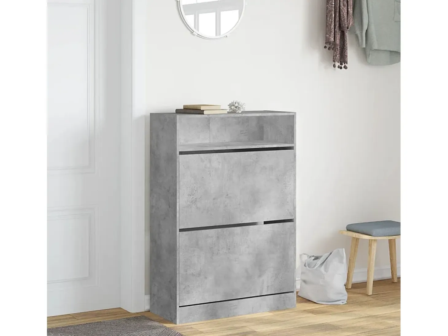 Mueble zapatero 2 cajones abatibles gris hormigón 80x34x116 cm ES731682