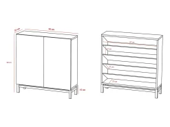 Mueble zapatero almacenaje - A90cm x L90cm x F27cm roble dorado puertas impresión vallado - Hanko