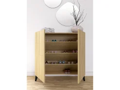 Mueble zapatero almacenaje - A87cm x L90cm x F27cm roble dorado patas negro – Bergen