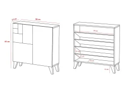 Mueble zapatero almacenaje - A87cm x L90cm x F27cm nogal claro - Bergen
