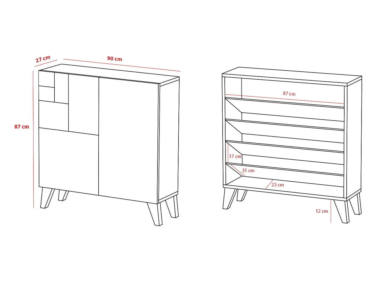 Mueble zapatero almacenaje - A87cm x L90cm x F27cm nogal claro - Bergen