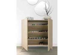 Mueble zapatero almacenaje - A87cm x L90cm x F27cm chêne puertas impresión vallado - Sunne