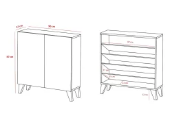 Mueble zapatero almacenaje - A87cm x L90cm x F27cm chêne puertas impresión vallado - Sunne