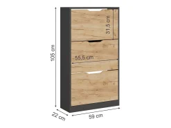 Mueble zapatero antracita/roble dorado 59x22x105 luca