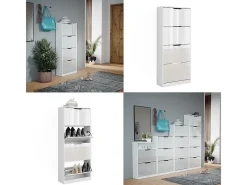Mueble zapatero blanco/blanco alto brillo 59x22x137 luca