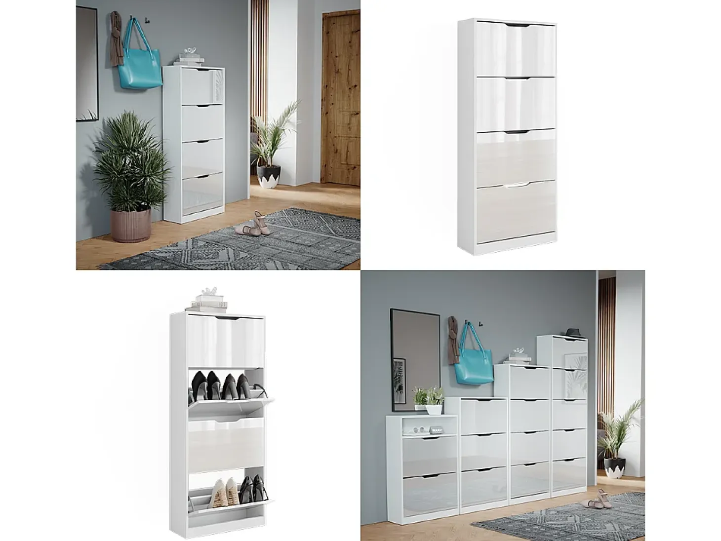 Mueble zapatero blanco/blanco alto brillo 59x22x137 luca