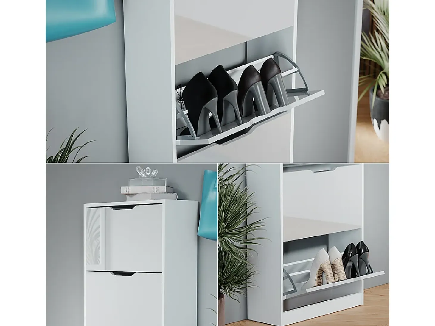 Mueble zapatero blanco/blanco alto brillo 59x22x137 luca