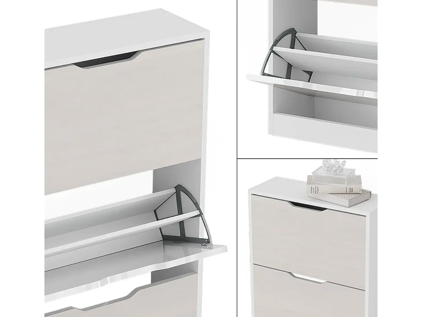 Mueble zapatero blanco/blanco alto brillo 59x22x137 luca