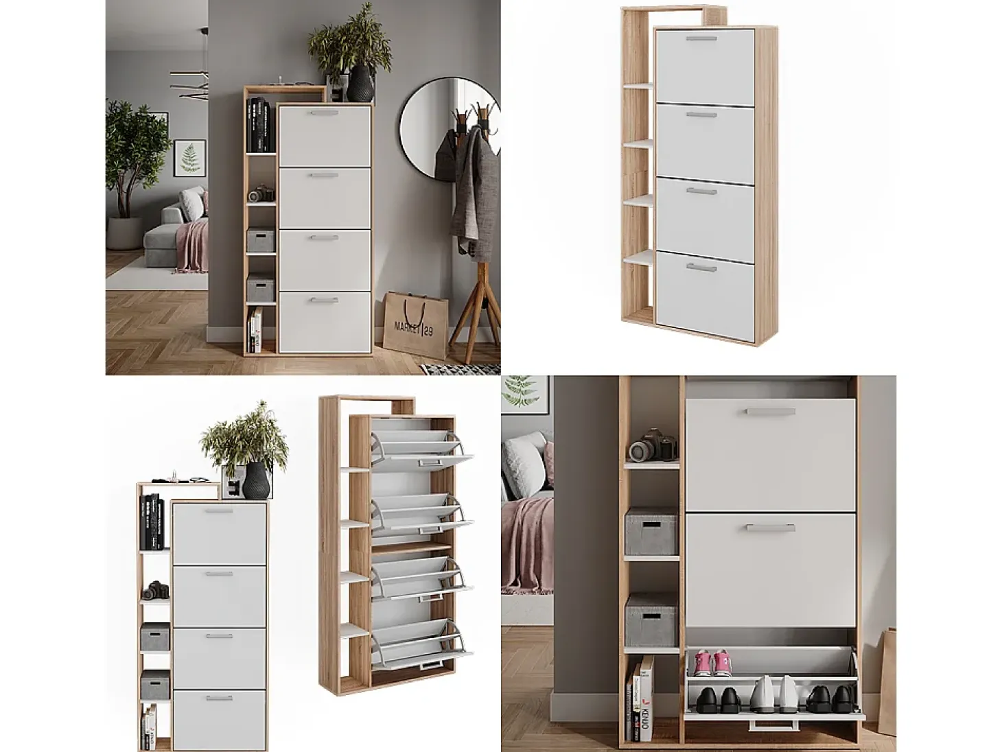 Mueble zapatero blanco/sonoma 80x24.2x166.1 orlando