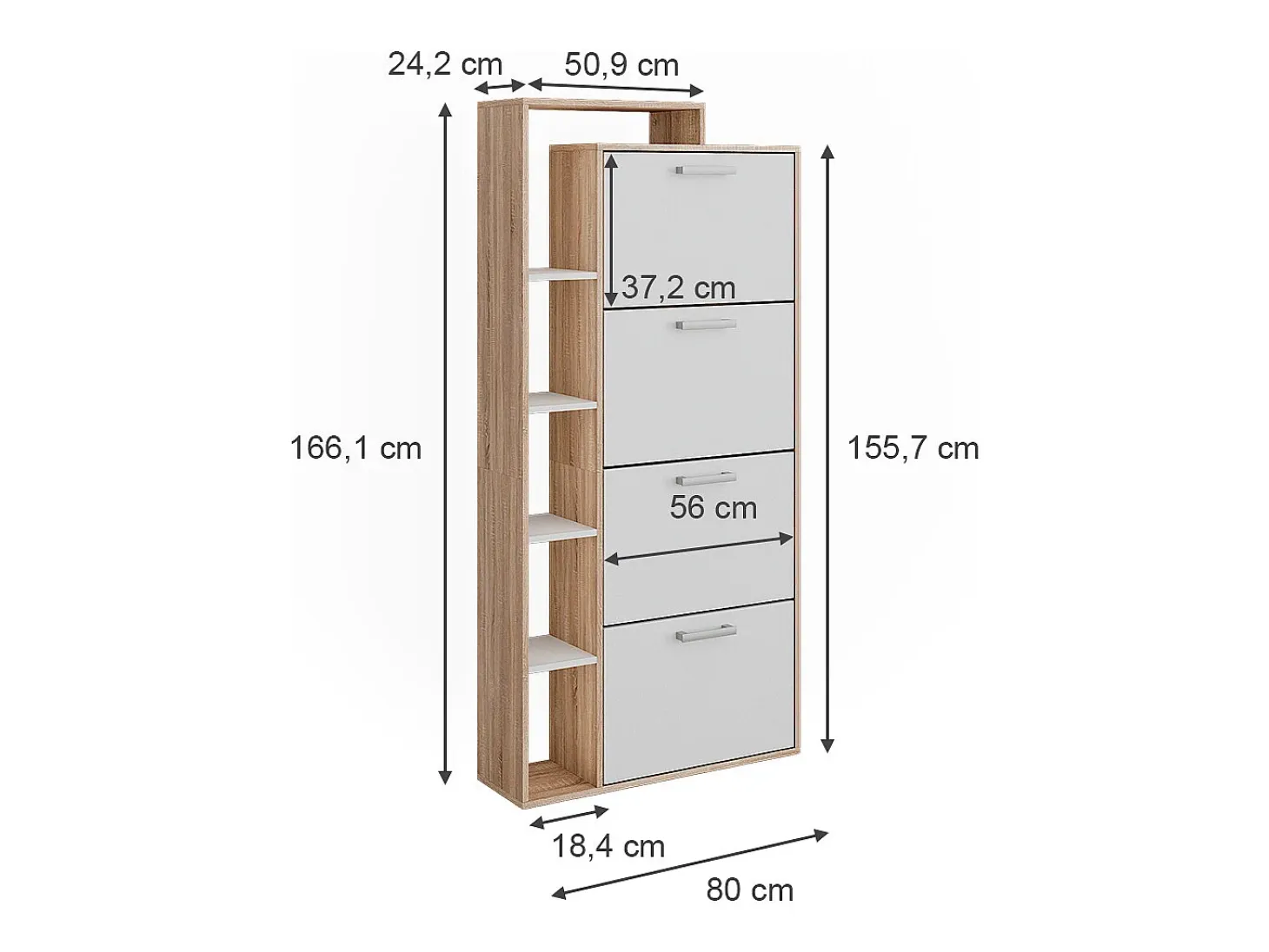 Mueble zapatero blanco/sonoma 80x24.2x166.1 orlando