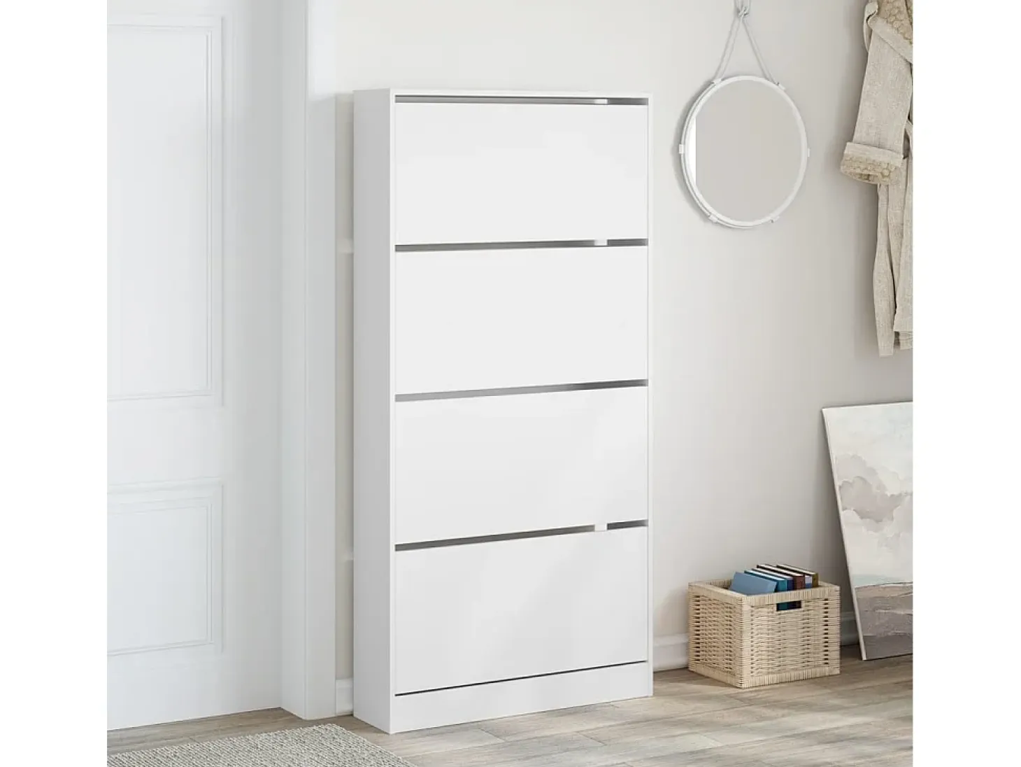 Mueble zapatero con 4 cajones abatibles blanco 80x21x163,5 cm ES455603