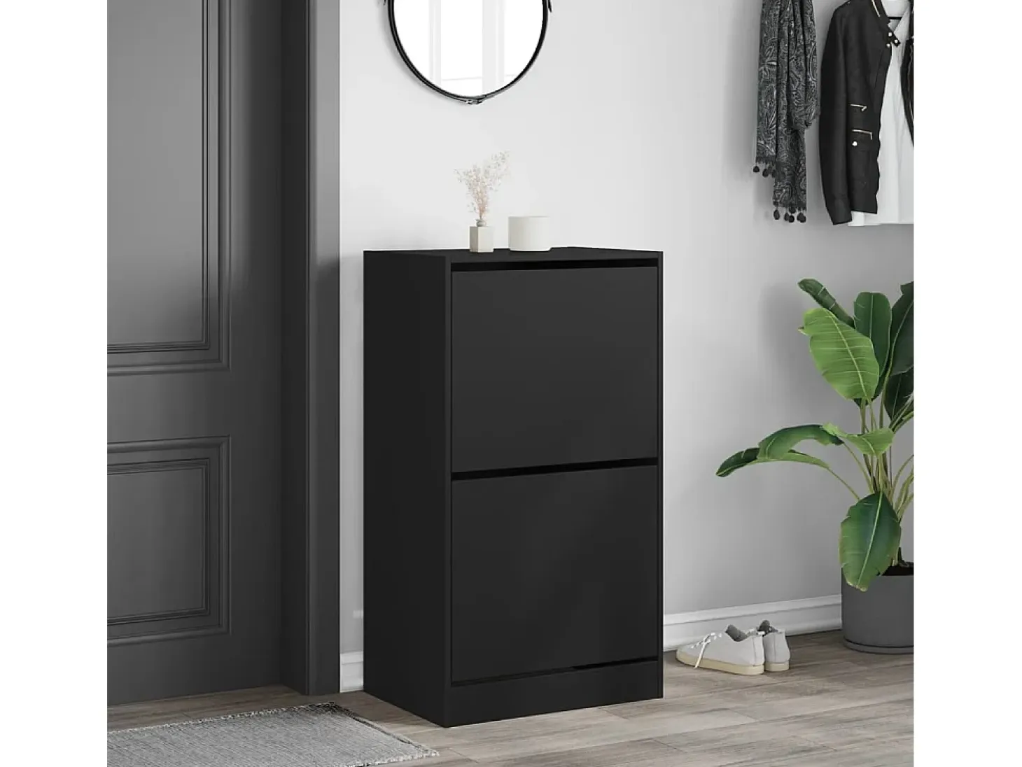 Mueble zapatero con 2 cajones abatibles negro 60x42x108 cm ES742839