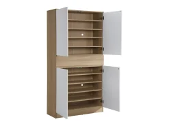 Mueble zapatero con 4 puertas y 1 cajón - Blanco y Natural - COVIANA