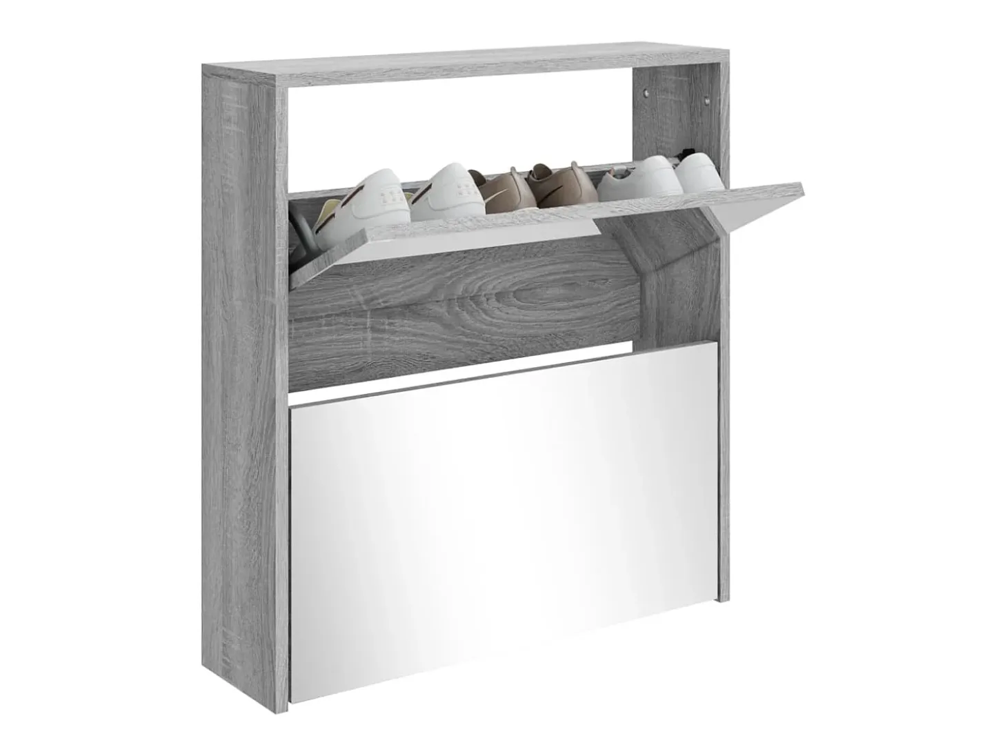 Mueble zapatero con espejo 2 niveles gris Sonoma 63x17x67 cm ES277316