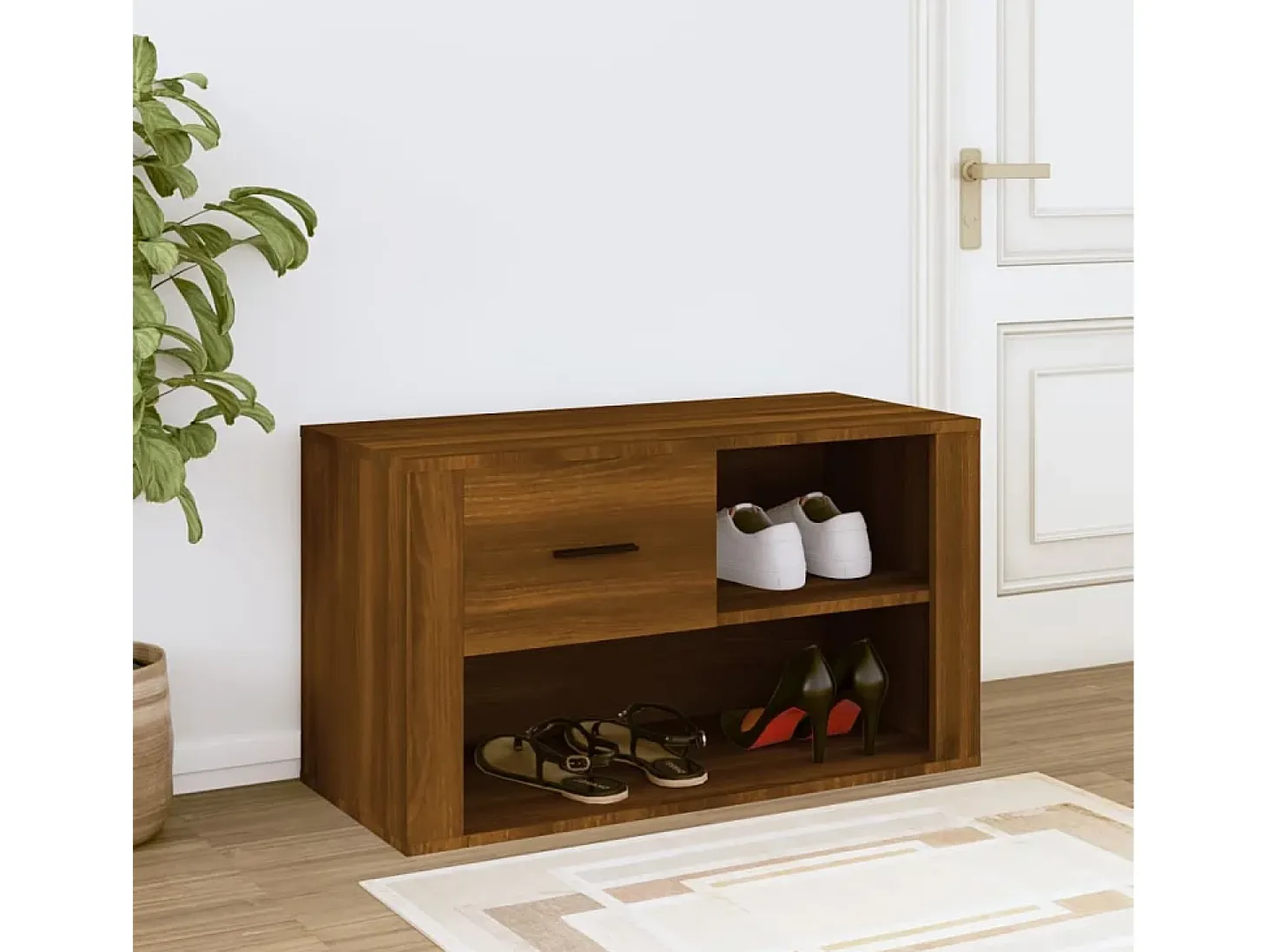 Mueble zapatero contrachapada color marrón roble 80x35x45 cm ES896944