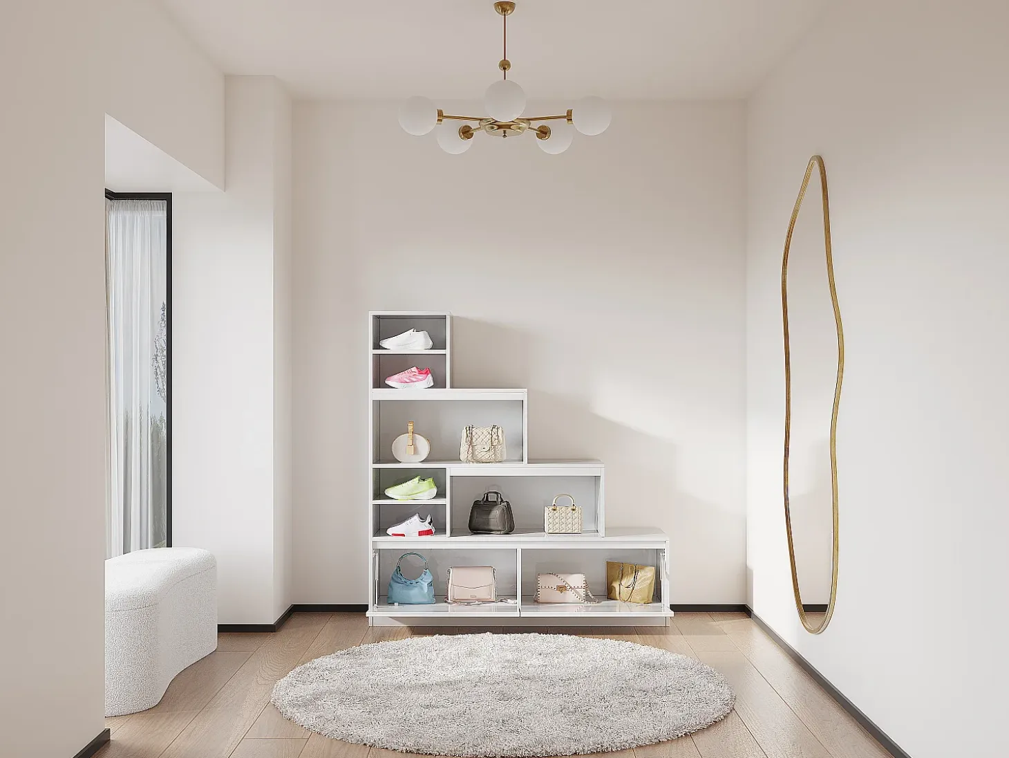 Mueble zapatero de 2 puertas y 6 compartimentos con luces LED en MDF - Blanco - LOVILA