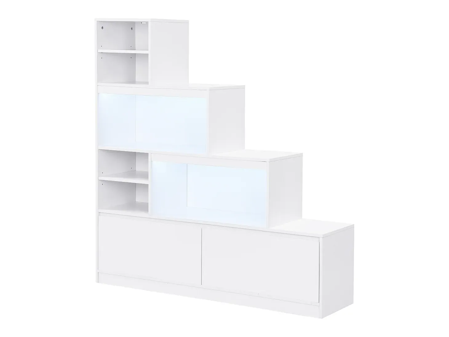 Mueble zapatero de 2 puertas y 6 compartimentos con luces LED en MDF - Blanco - LOVILA