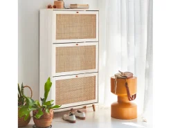 Mueble zapatero de caña blanco roto