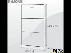 Mueble zapatero de madera de roble 63x24x115cm, 3 puertas plegables, doble fondo, para entrada, muebles bajos - ZIK