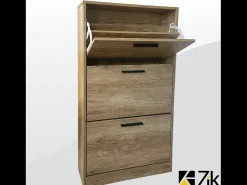 Mueble zapatero de madera de roble 63x24x115cm, 3 puertas plegables, doble fondo, para entrada, muebles bajos - ZIK