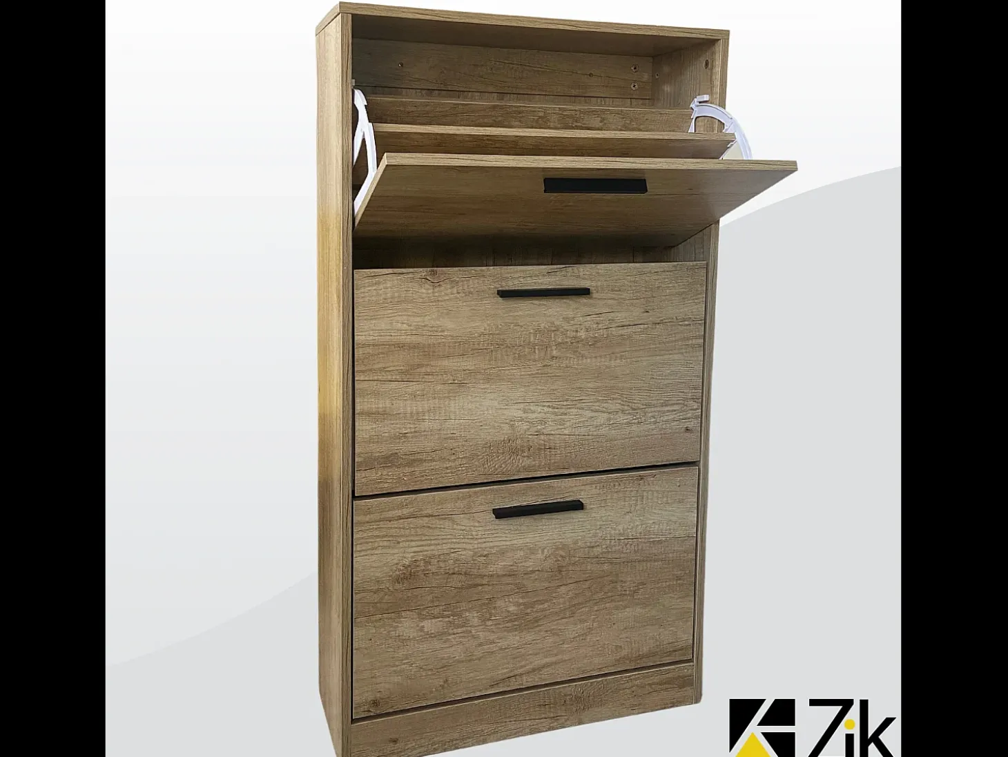 Mueble zapatero de madera de roble 63x24x115cm, 3 puertas plegables, doble fondo, para entrada, muebles bajos - ZIK